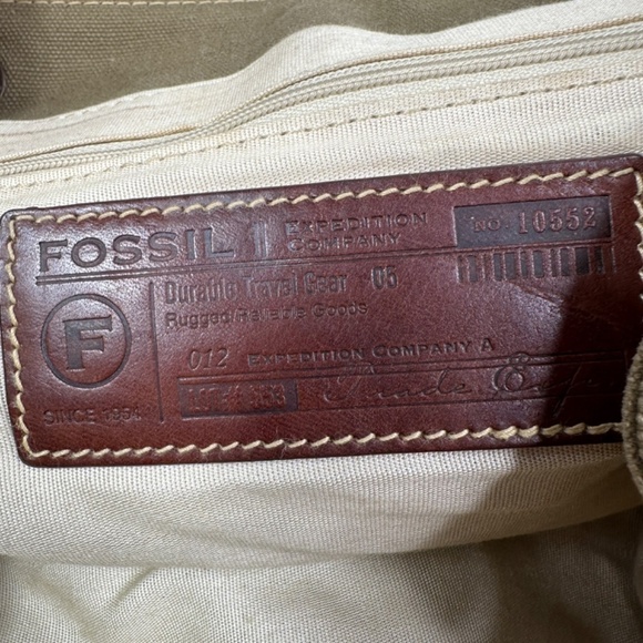 Fossil Green Canvas Brown Leather-Trim Backpack Travel Bag - Picture 13 of 13